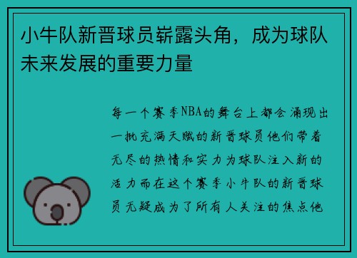小牛队新晋球员崭露头角，成为球队未来发展的重要力量