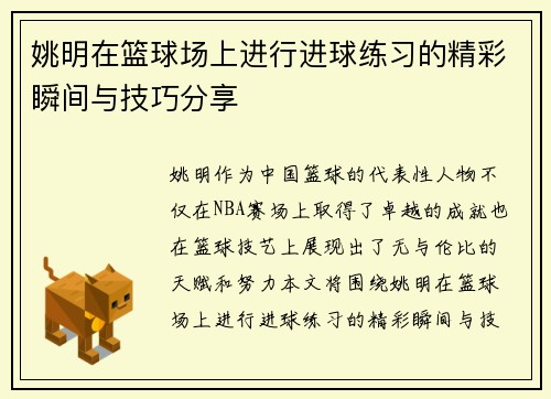 姚明在篮球场上进行进球练习的精彩瞬间与技巧分享