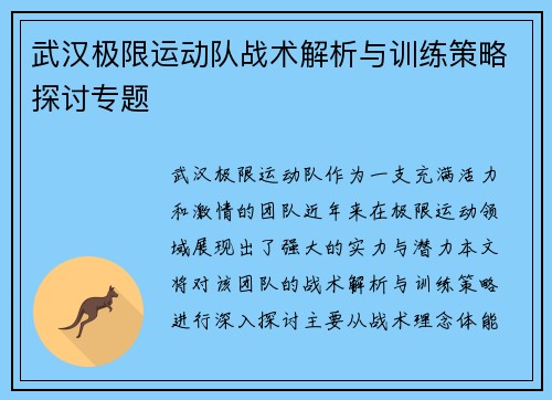 武汉极限运动队战术解析与训练策略探讨专题